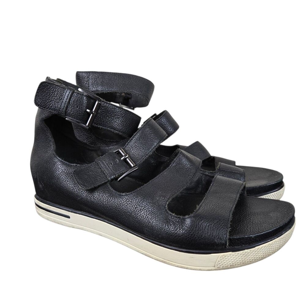 Eileen Fisher Gladiator Sandals Sz 9 Strappy Platform Black Leather Whimsigoth